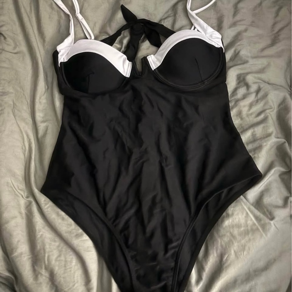 Black and White One-Piece Swimsuit with built in push-up bra